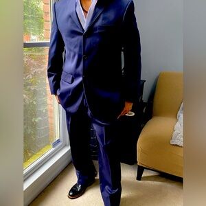 Navy Blue suit coat and pants.